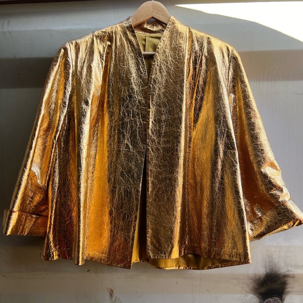 Crackled, metallic, gold cape style jacket